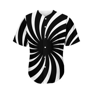 Black And White Vortex Swirl Print Men's Baseball Jersey