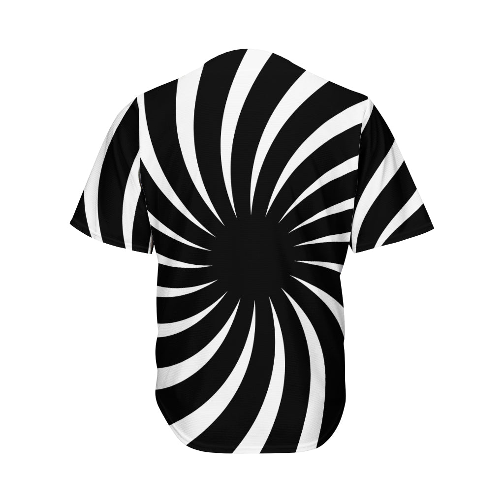 Black And White Vortex Swirl Print Men's Baseball Jersey