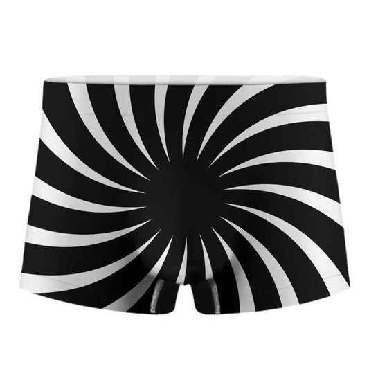 Black And White Vortex Swirl Print Men's Boxer Briefs