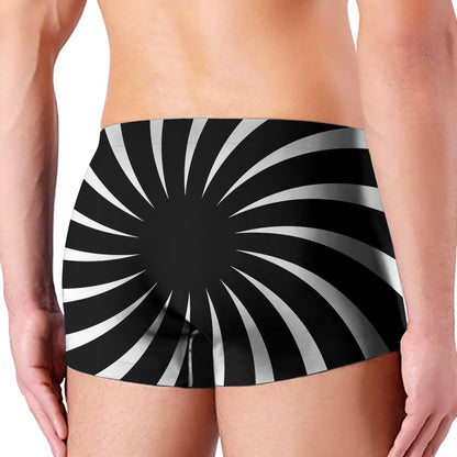 Black And White Vortex Swirl Print Men's Boxer Briefs