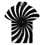 Black And White Vortex Swirl Print Men's Short Sleeve Shirt