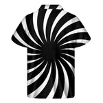 Black And White Vortex Swirl Print Men's Short Sleeve Shirt