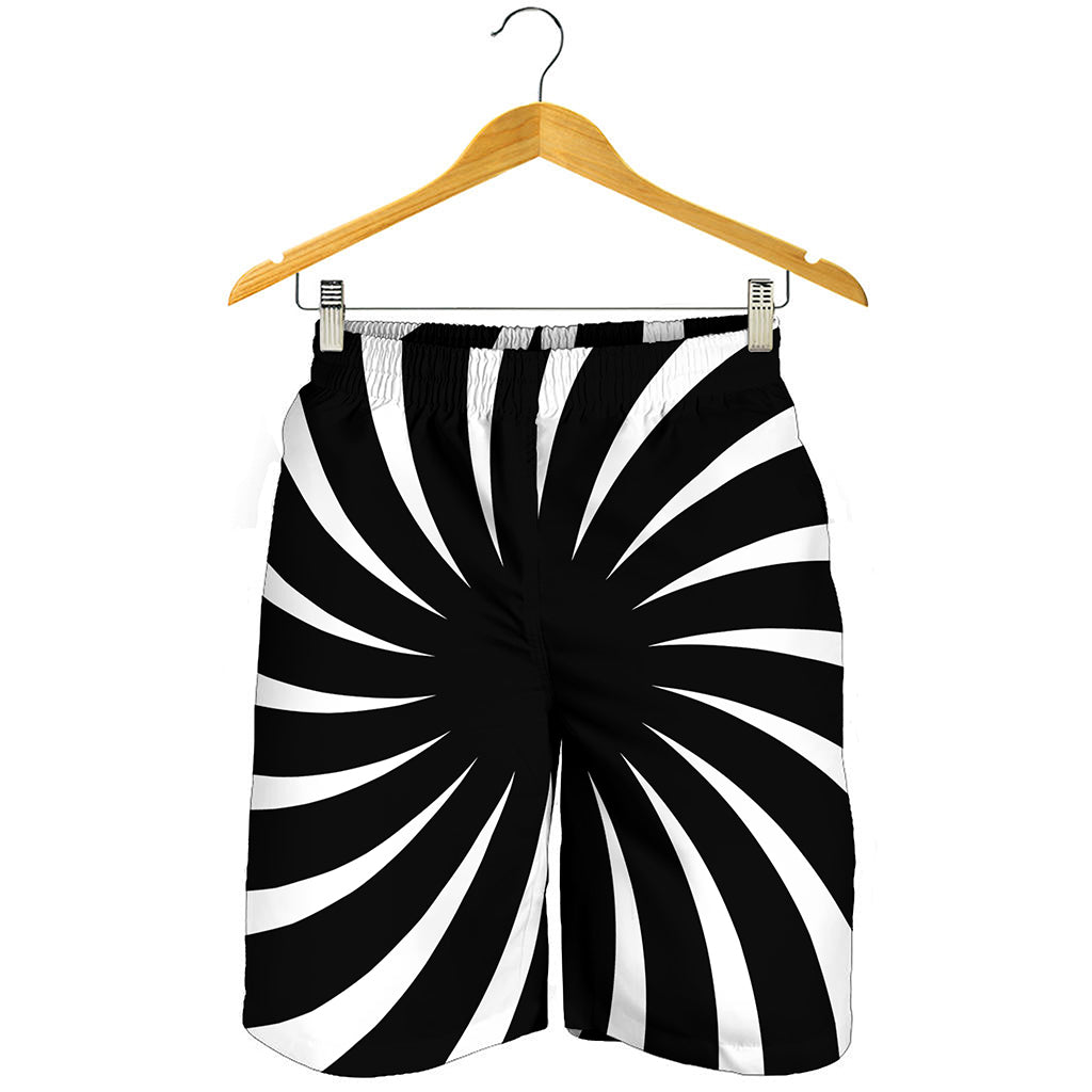 Black And White Vortex Swirl Print Men's Shorts