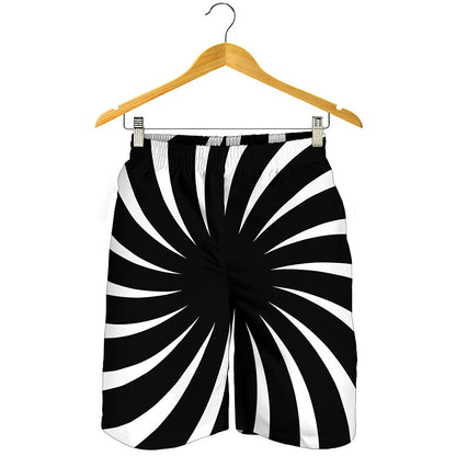 Black And White Vortex Swirl Print Men's Shorts