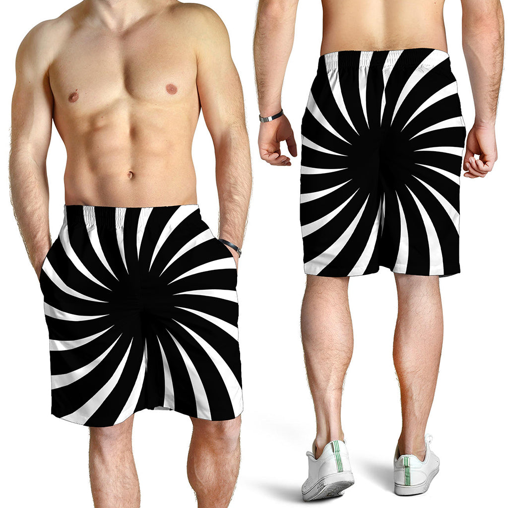 Black And White Vortex Swirl Print Men's Shorts