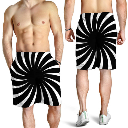 Black And White Vortex Swirl Print Men's Shorts