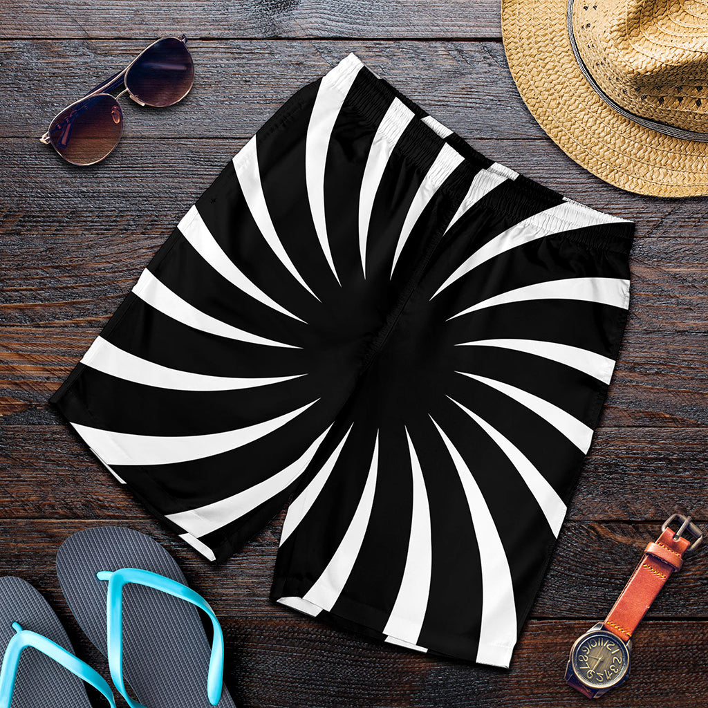Black And White Vortex Swirl Print Men's Shorts