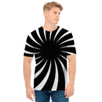 Black And White Vortex Swirl Print Men's T-Shirt