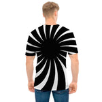 Black And White Vortex Swirl Print Men's T-Shirt