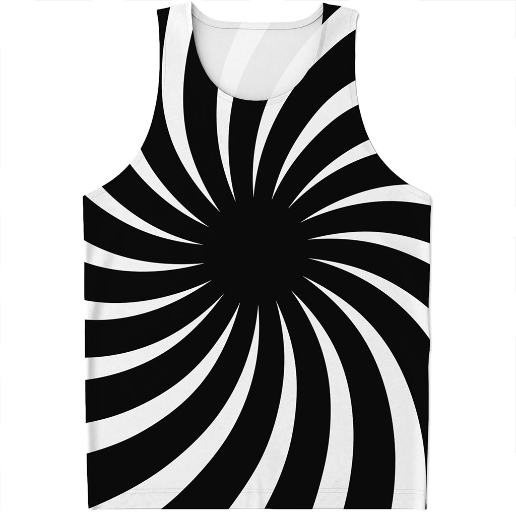 Black And White Vortex Swirl Print Men's Tank Top