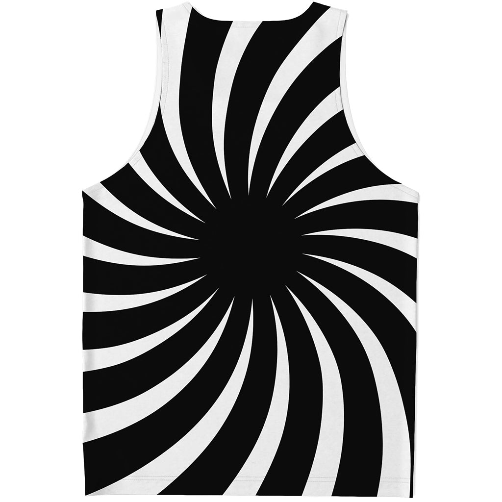 Black And White Vortex Swirl Print Men's Tank Top