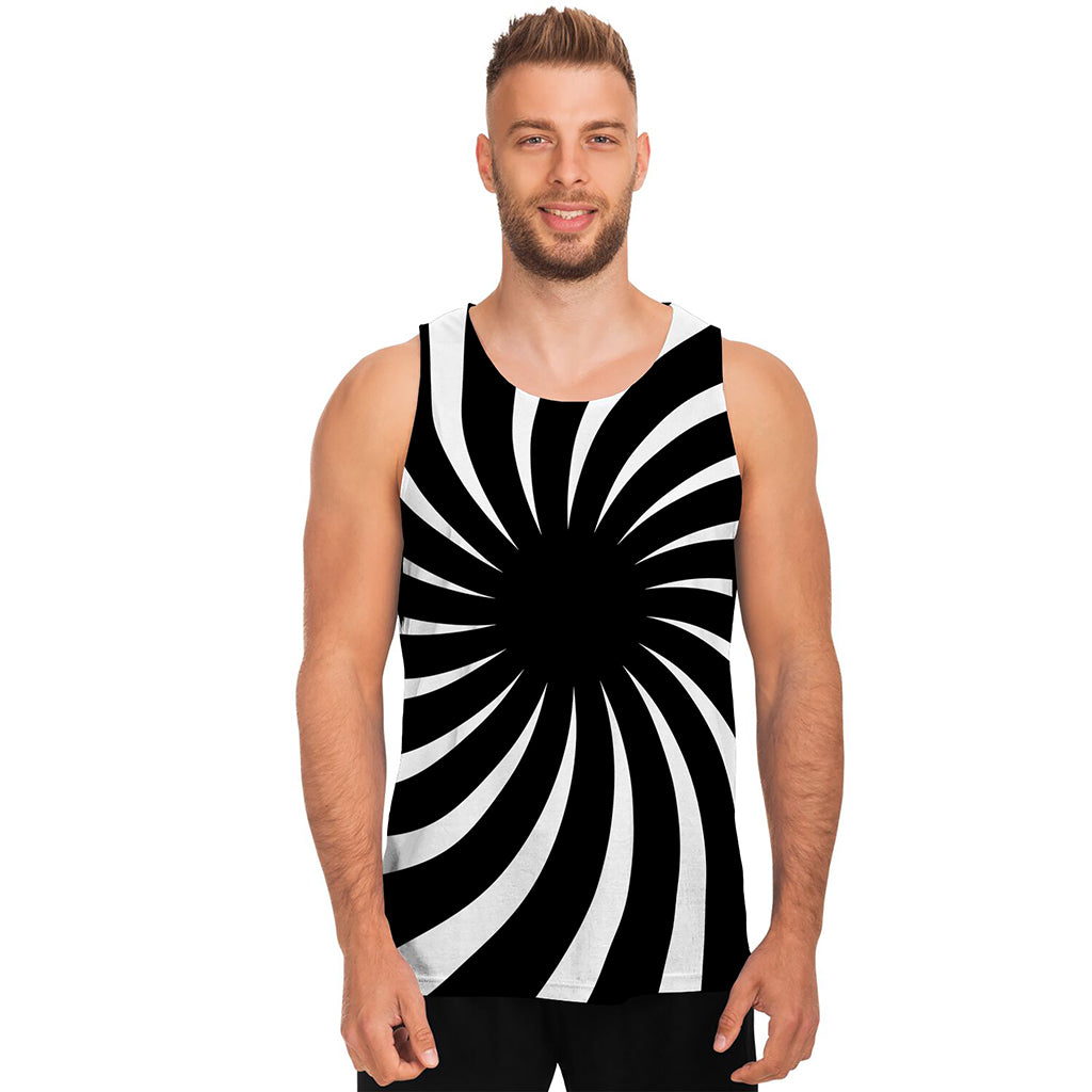 Black And White Vortex Swirl Print Men's Tank Top