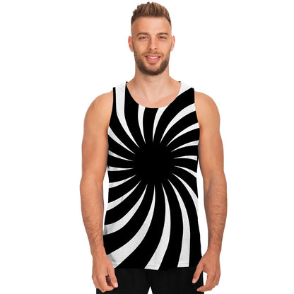 Black And White Vortex Swirl Print Men's Tank Top