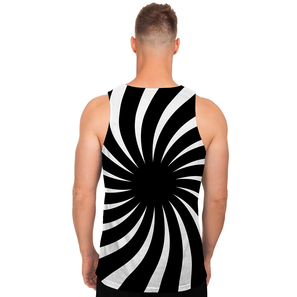 Black And White Vortex Swirl Print Men's Tank Top