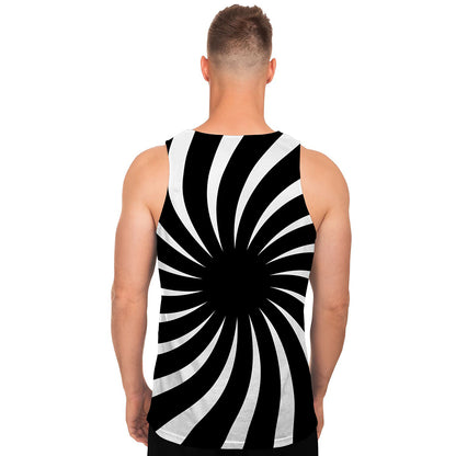 Black And White Vortex Swirl Print Men's Tank Top