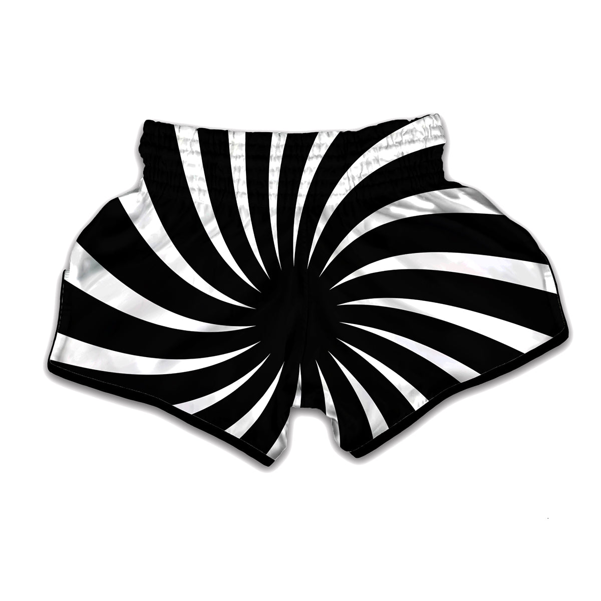 Black And White Vortex Swirl Print Muay Thai Boxing Shorts