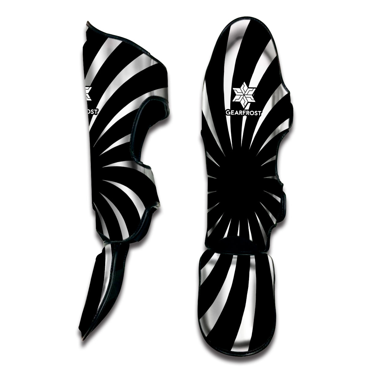 Black And White Vortex Swirl Print Muay Thai Shin Guard