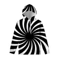 Black And White Vortex Swirl Print Pullover Hoodie
