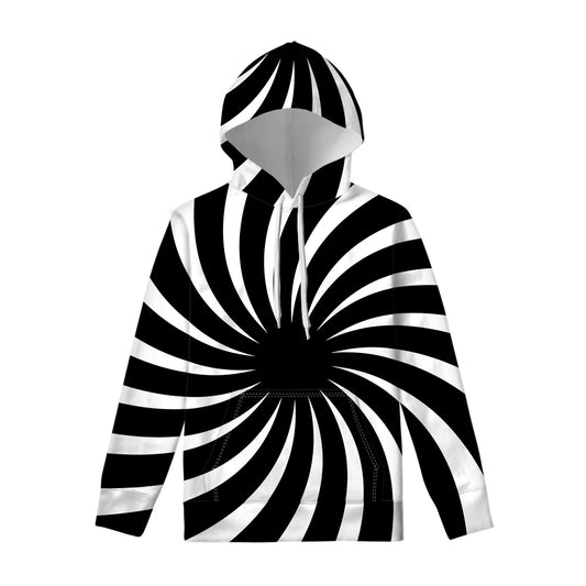 Black And White Vortex Swirl Print Pullover Hoodie