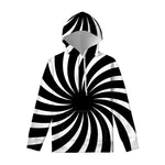 Black And White Vortex Swirl Print Pullover Hoodie