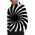 Black And White Vortex Swirl Print Pullover Hoodie