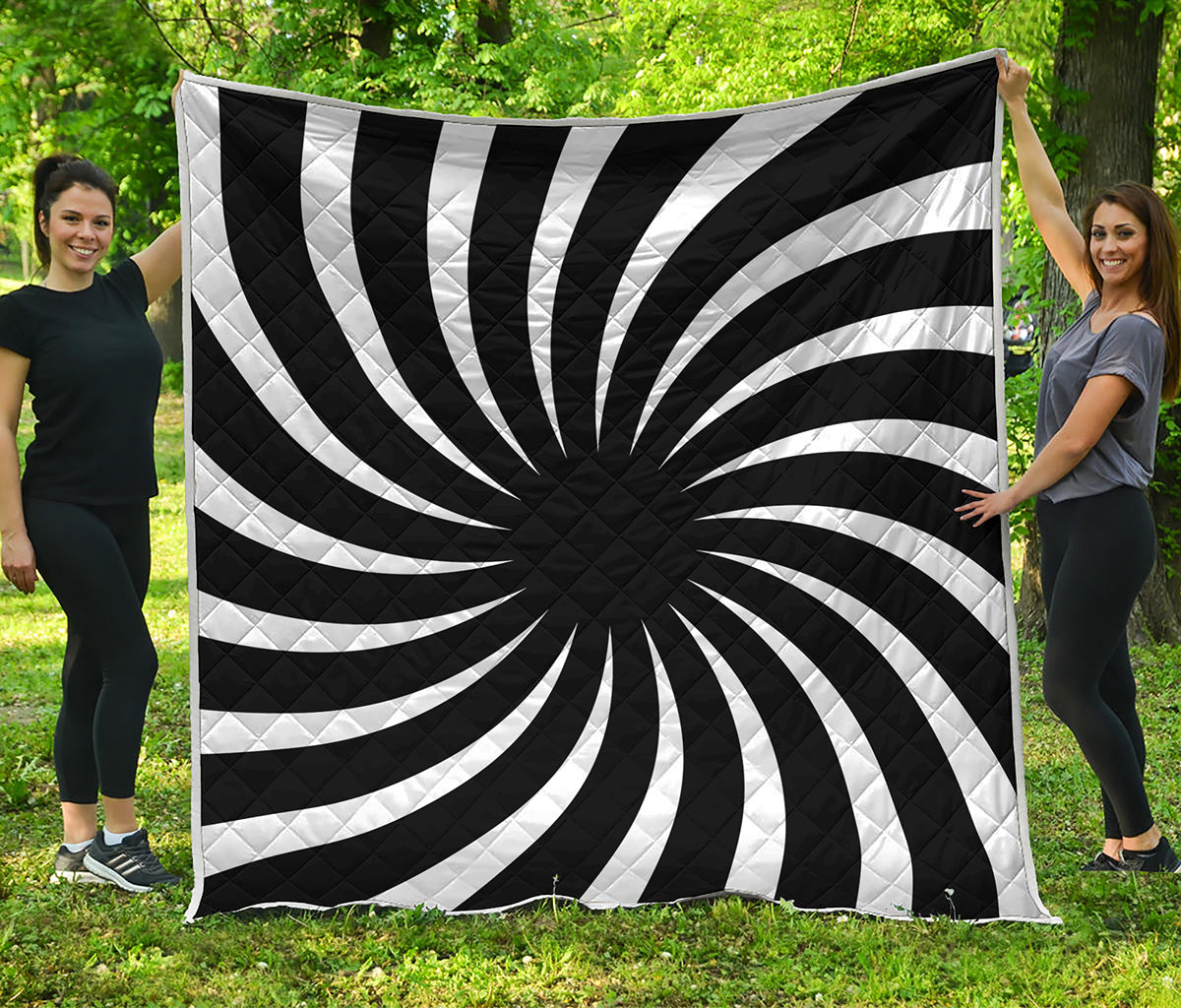 Black And White Vortex Swirl Print Quilt