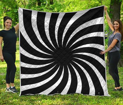 Black And White Vortex Swirl Print Quilt