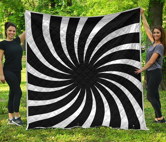 Black And White Vortex Swirl Print Quilt