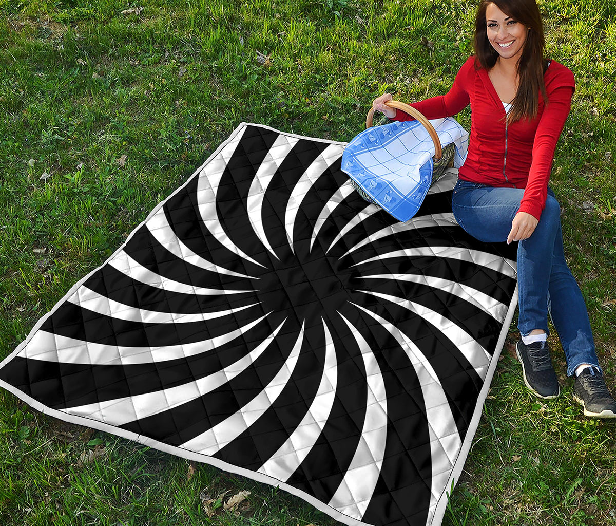 Black And White Vortex Swirl Print Quilt
