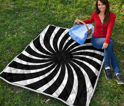 Black And White Vortex Swirl Print Quilt