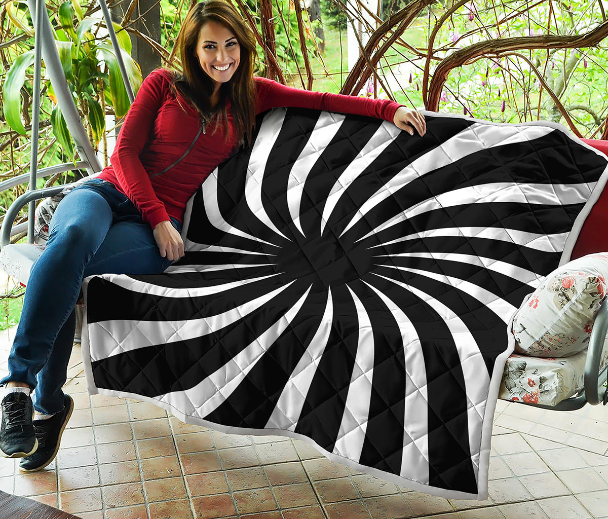 Black And White Vortex Swirl Print Quilt