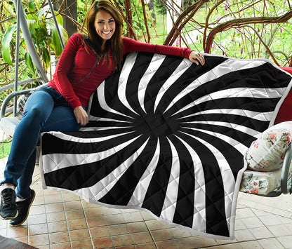 Black And White Vortex Swirl Print Quilt