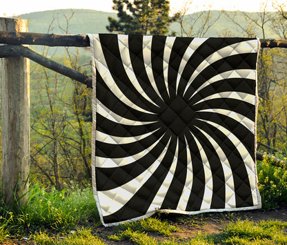 Black And White Vortex Swirl Print Quilt