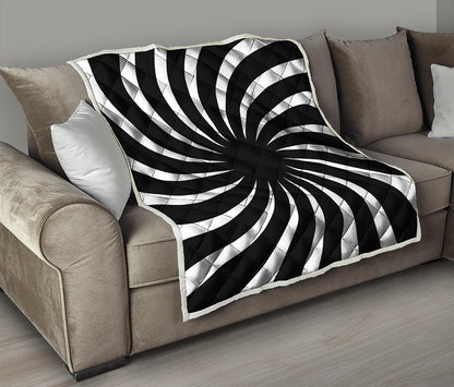 Black And White Vortex Swirl Print Quilt