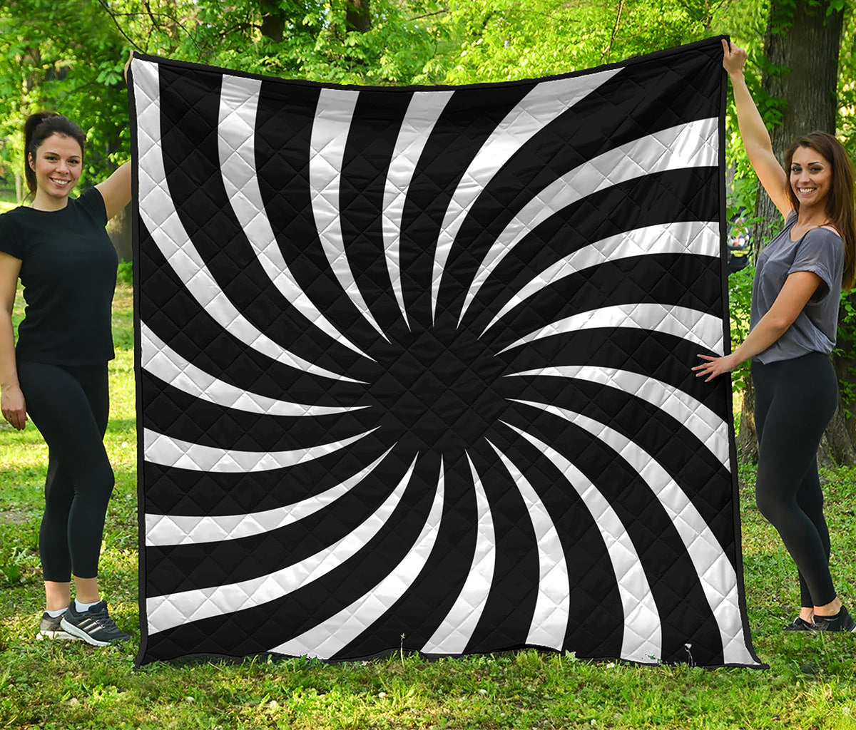 Black And White Vortex Swirl Print Quilt