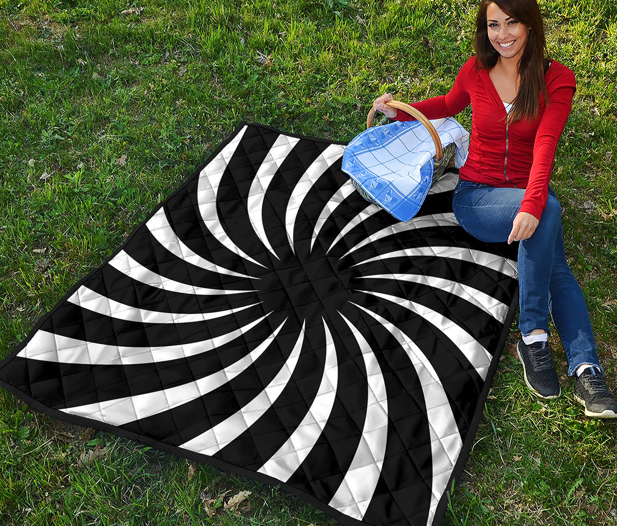Black And White Vortex Swirl Print Quilt