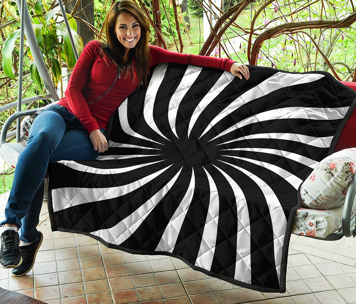 Black And White Vortex Swirl Print Quilt