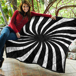Black And White Vortex Swirl Print Quilt