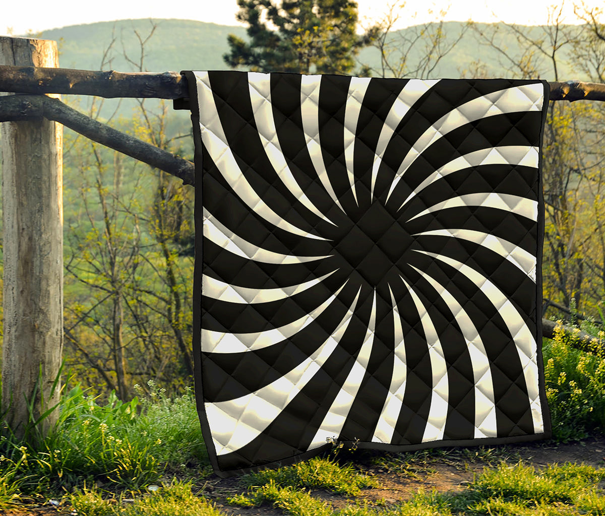 Black And White Vortex Swirl Print Quilt