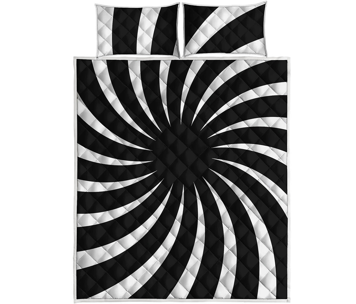Black And White Vortex Swirl Print Quilt Bed Set