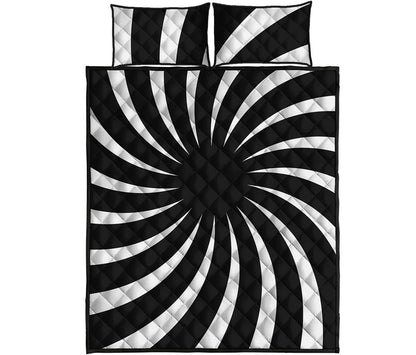 Black And White Vortex Swirl Print Quilt Bed Set