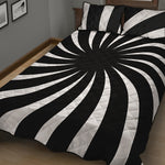 Black And White Vortex Swirl Print Quilt Bed Set
