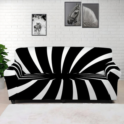 Black And White Vortex Swirl Print Sofa Cover