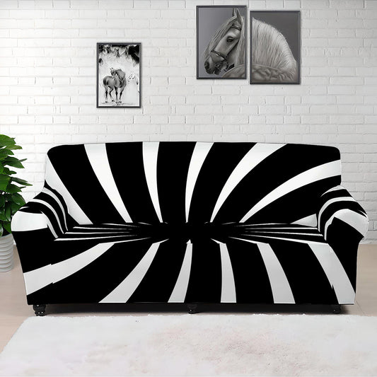Black And White Vortex Swirl Print Sofa Cover