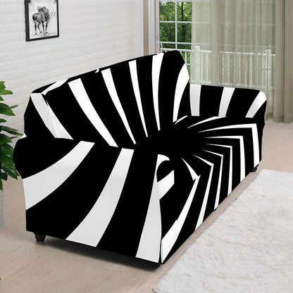 Black And White Vortex Swirl Print Sofa Cover