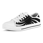 Black And White Vortex Swirl Print White Low Top Shoes