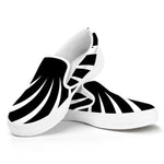 Black And White Vortex Swirl Print White Slip On Shoes