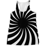 Black And White Vortex Swirl Print Women's Racerback Tank Top