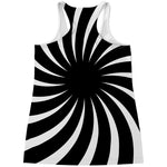 Black And White Vortex Swirl Print Women's Racerback Tank Top
