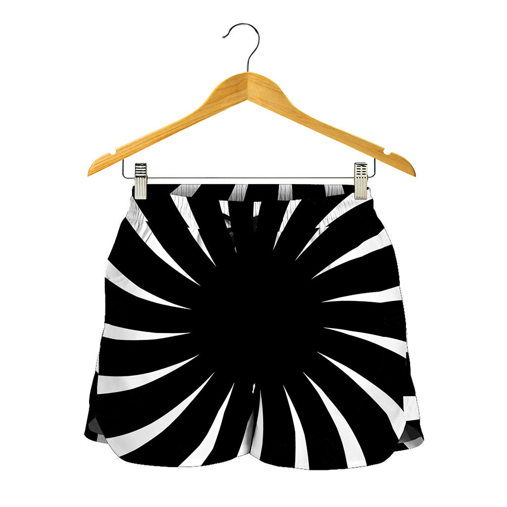 Black And White Vortex Swirl Print Women's Shorts